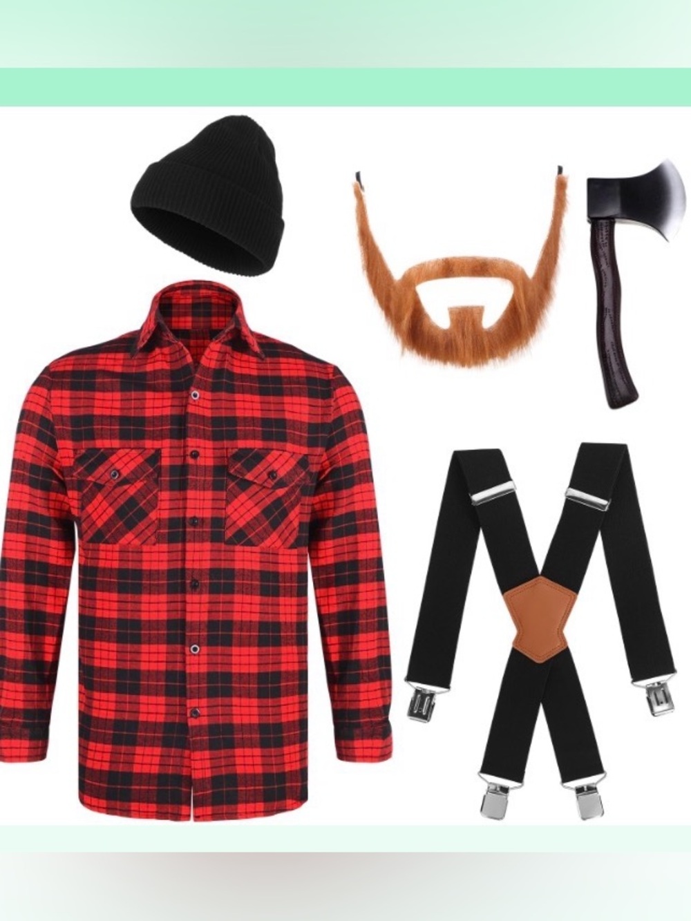 5 Pcs Lumberjack Costume Plaid Flannel adult small never worn
